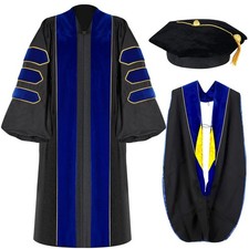 Unisex Deluxe Doctoral Graduation Gown with Graduation Hood and Tam 8 Sided P...