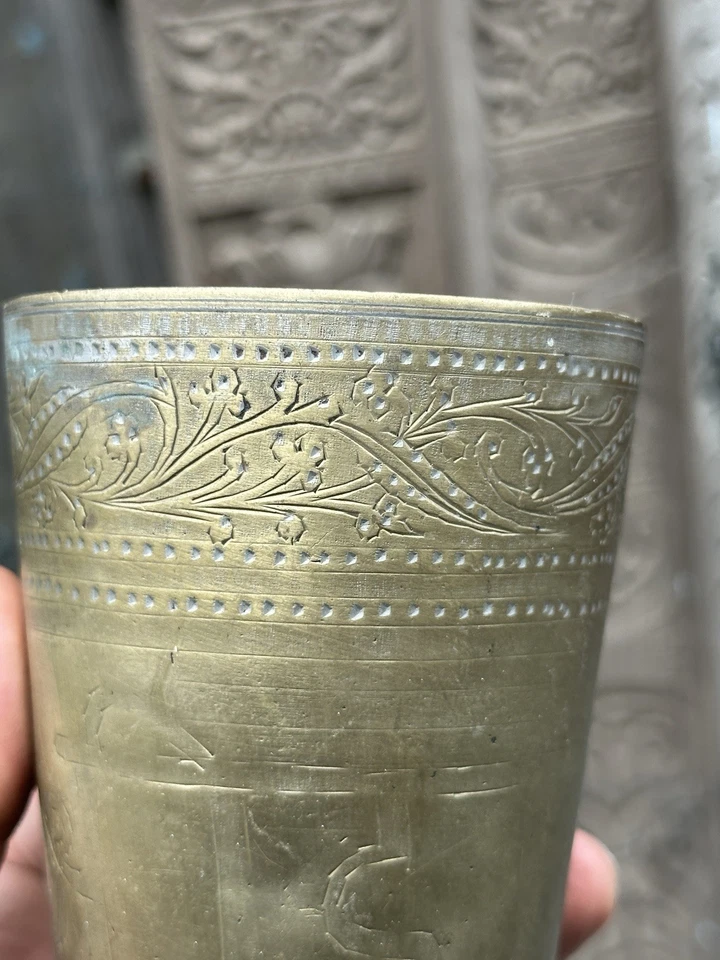 Antigua piedra antigua forjada a mano hermosa taza tradicional india vidrio 1890 Foto 4 de 4