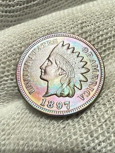 1897 Indian Head Cent Choice Lustrous High Grade AU+ Toned