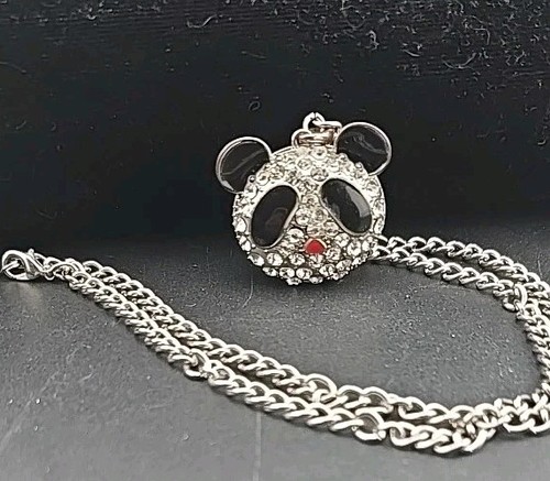 Rhinestone Enamel Bling Panda Pendant With Necklace- Statement - Picture 2 of 6