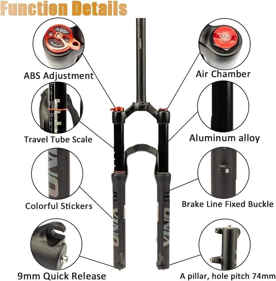 Forcella 24" QR AXLE sospensione molla pneumatica 120mm viaggio XC/MTB/BMX foto 2