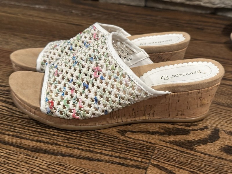 Baretraps Women’s Multicolor Wedge Slide Sandals Crochet Comfort US 8