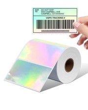 Thermal Labels, 4" 2" Holographic Silver Self-Adhesive x 2",