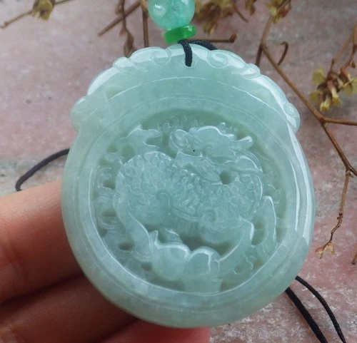 Video Certified Green Natural A Jade jadeite Pendant Dragon Kai Lun 生意兴隆 971415