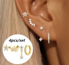Image of 4pcs Stud Hoop Earrings Stack Set Silver/Gold Earrings Stacks Women Girls Gifts