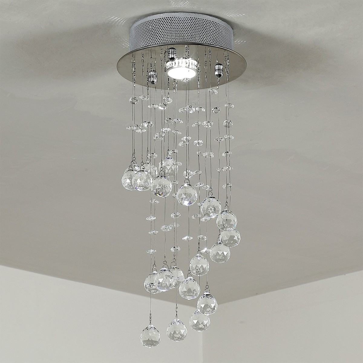 HOMCOM Crystal Ceiling Light Chandelier Spiral Rain Drop Pendant