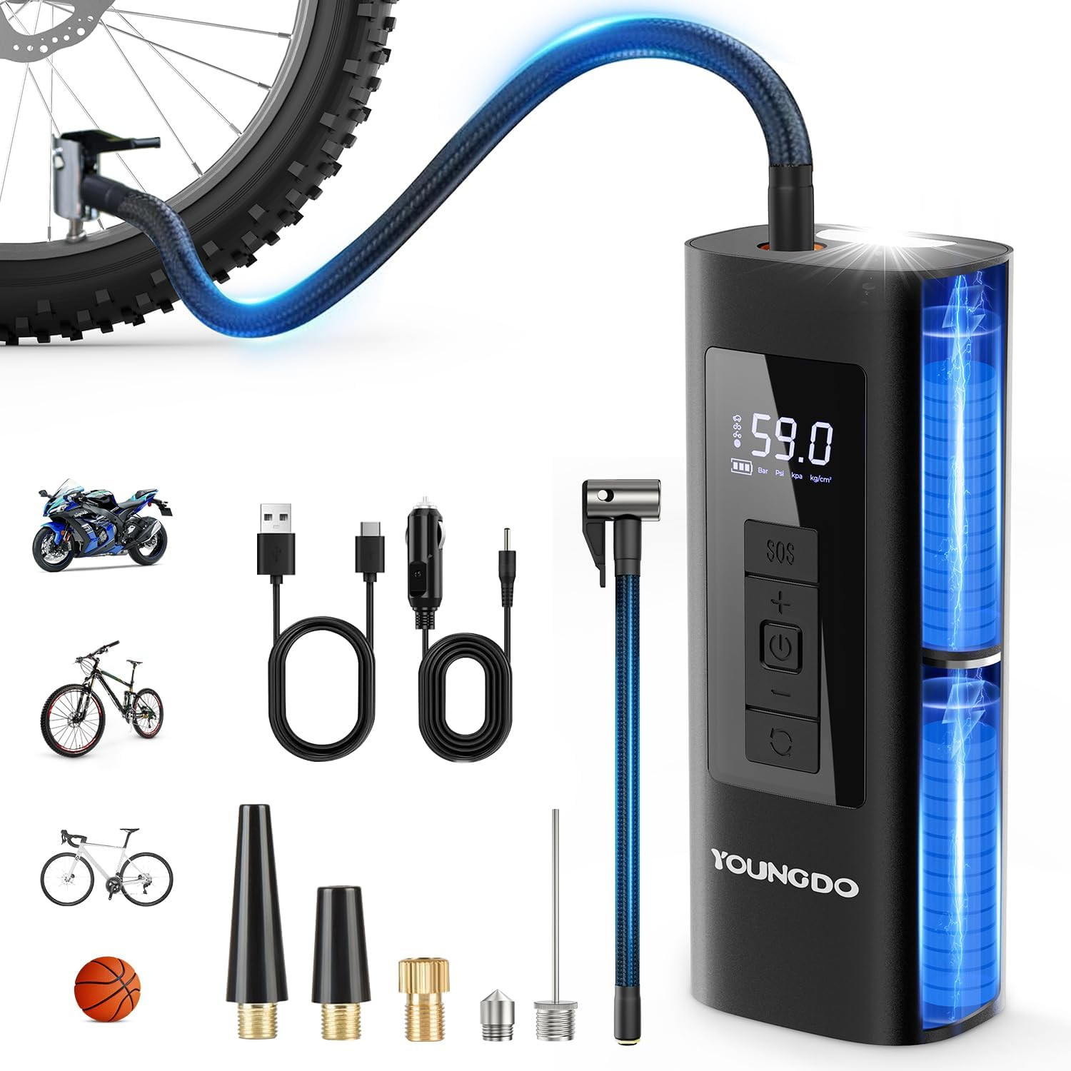 Pompa Bici Elettrica 150 PSI 6000mAh | Mini Compressore Portatile Professionale