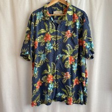 Tommy bahama blue multicolor floral button down Hawaiian shirt size XL 100 silk