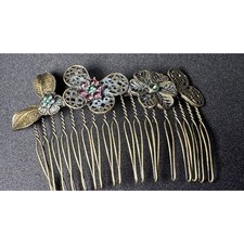Vintage Hair Comb Flowers  Rhinestones