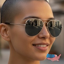 Classic Aviator Unisex Sunglasses Polarized Polycarbonate Black Silver