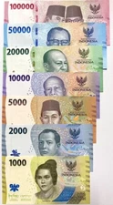Indonesia Set 7 Pcs 1K 2K 5000 10000 50000 100000 Rupiah P 162-168 2022 2023 UNC