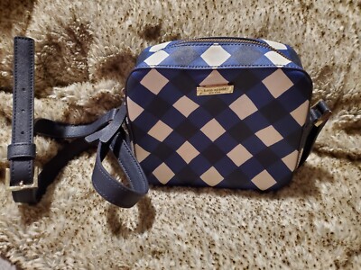 Kate Spade Shoulder Bag Crossbody Bag Coated Canvas Blue/ White EUC