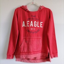American Eagle Outfitters Womens Red Logo Fleece Hi-Low Slit Hem Hoodie Size M