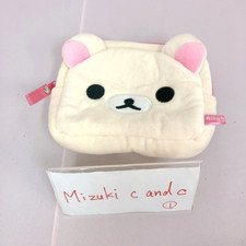 San-X Rilakkuma Korilakkuma Face Pouch White Zipper Pink Kawaii Bear Character