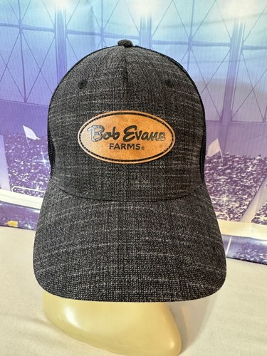 Bob Evans Farms Trucker Hat Leather Badge Tracy Dunn Vernon Black Gray Snapback - Picture 2 of 10