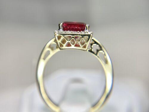 Vintage 14k Yellow Gold Emerald Cut Red Ruby Round Diamond Cocktail Ring - Picture 6 of 9