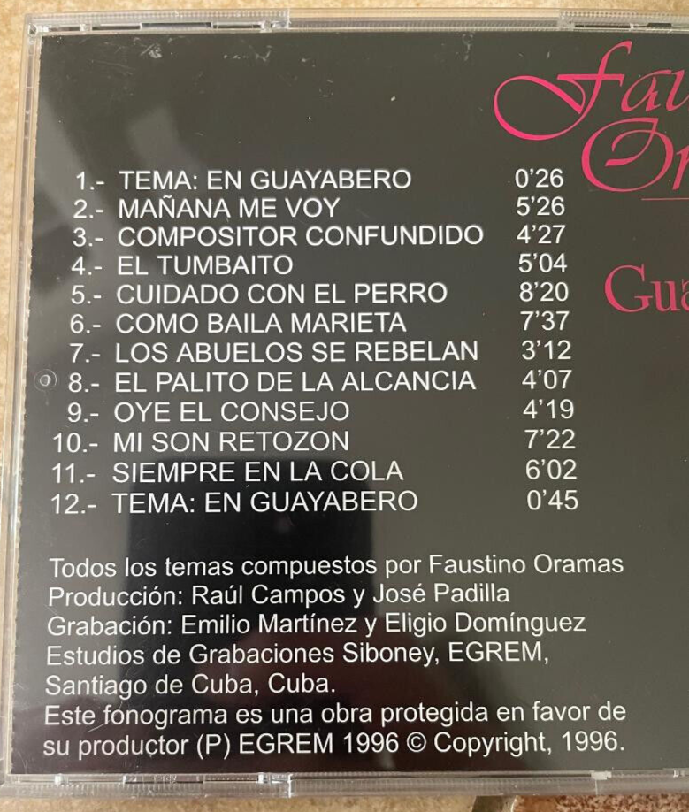 Faustino Oramas El Guayabero CD 1996 Egrem musica cubana world
