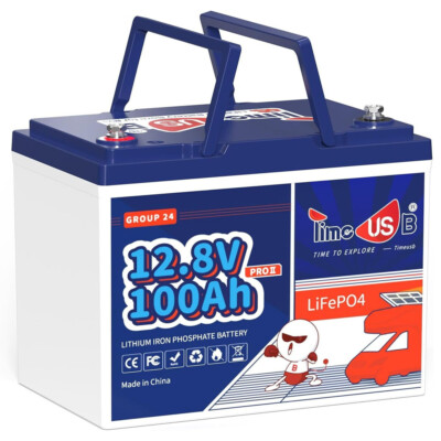 Timeusb 12V 100Ah Group24 Mini LiFePO4 Battery For Solar Camper Trolling Motor