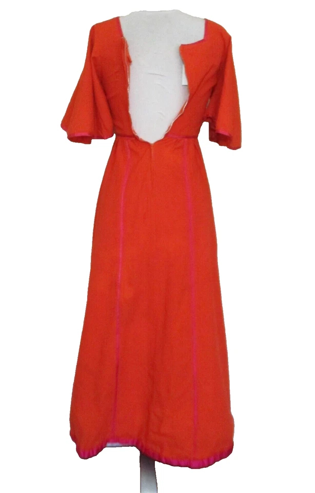 Maxi Vestido Mexicano Vintage Años 60 Gonzalo Bauer Girasol Naranja Bordado Algodón Foto 4 de 4