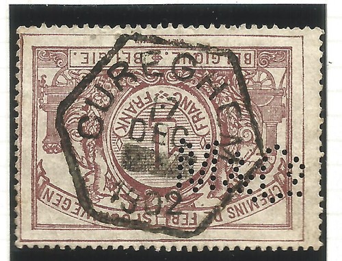 📯 OSBURGH – BELGIUM. 1882. 1f PERFIN RAILWAY PARCEL. USED CUREGHEM POSTMARK. PE