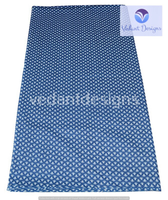 Indian 5 Yard Hand Block Indigo Print Cotton Fabric Blue Dress Material