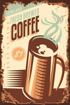 Blechschild 18x12 Kaffee fresh brewed Coffee $1 Wand Deko Bar Kneipe Sammler Ges