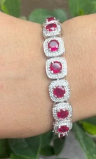 17 Ct Cushion Natural Red Ruby Diamond Unique Bracelet 18K White Gold