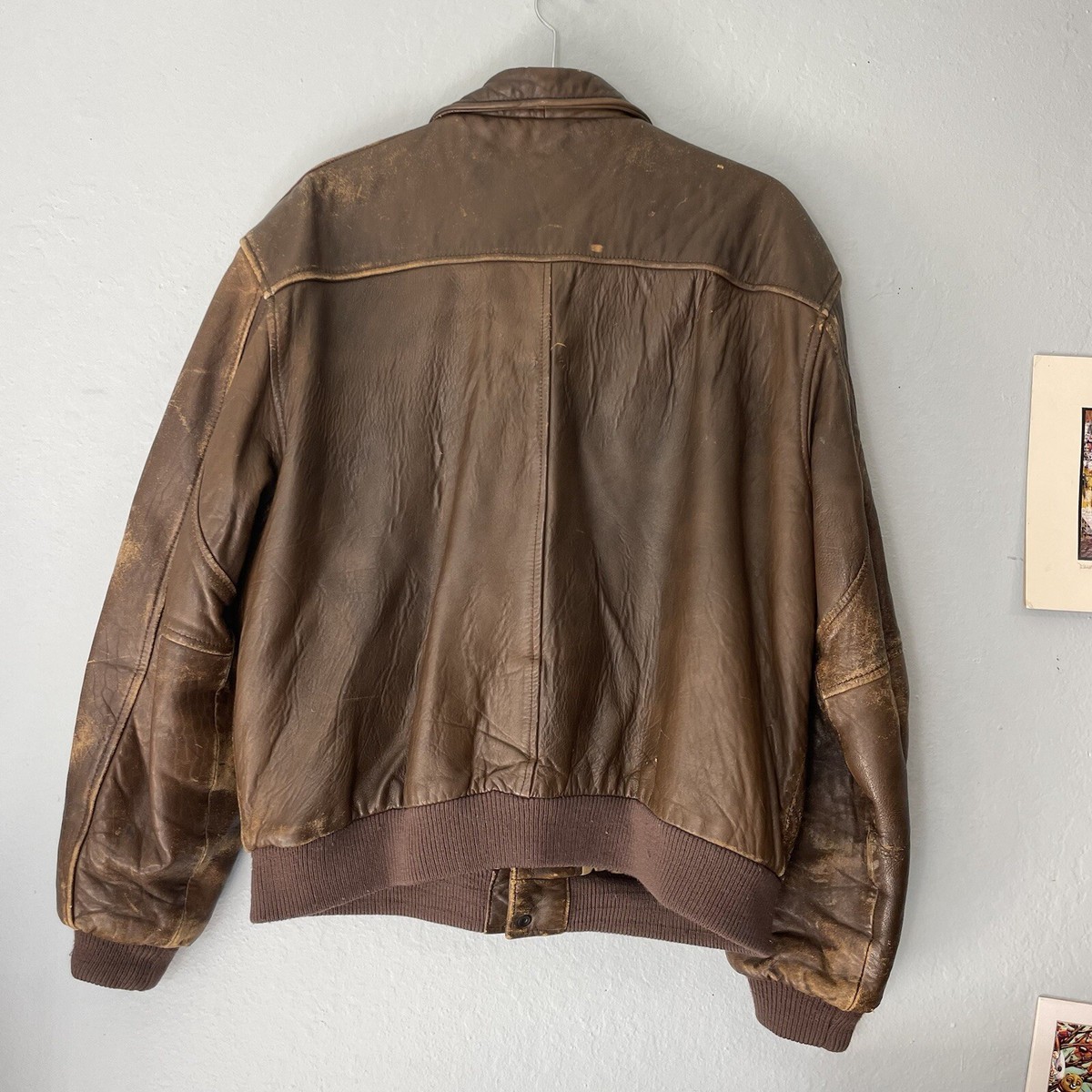 Vintage Aeropostale Brown Leather Bomber Jacket 42 Flight Aviator