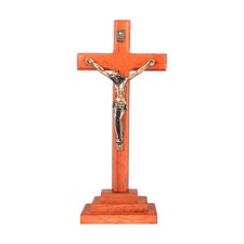 Crucifijo Cruz Metal Madera 8" Vintage Santo Religioso Tallado Cristo Natural