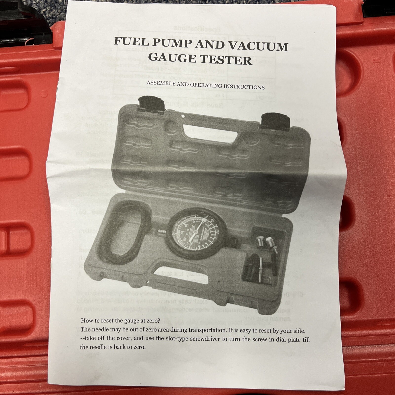 FUEL PUMP and VACUUM TESTER Car Truck Engine 4 Gauge Fitting Hose CASE