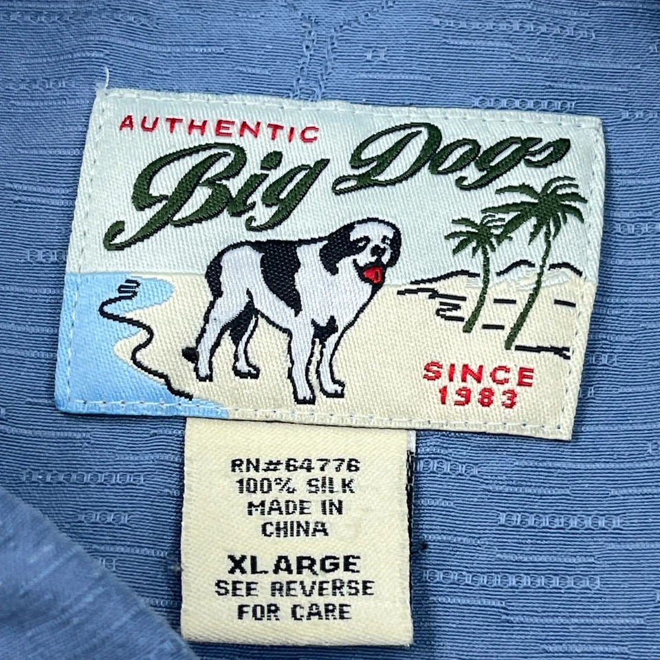 Camisa Big Dogs Hombres XL Azul Seda Abotonada Campamento Hawaiano Martini Bebida Estampado * Foto 3 de 4
