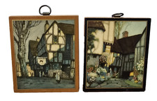 Vintage Lot of 2 Ernest Uden Wall Plaques European Street Scene Small 2" x 3"