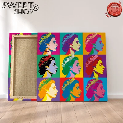 QUADRO REGINA ELISABETTA POP ART QUEEN Stampa su Tela ALTA' QUALITA'ARTE ARREDO