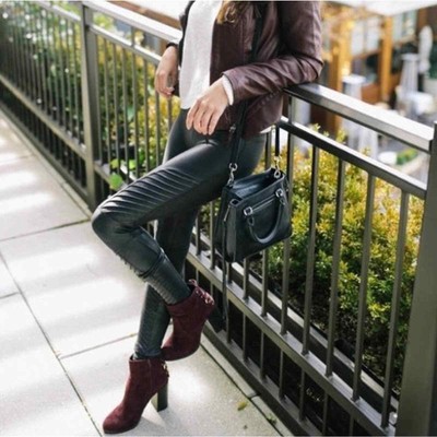 SPANX Black Faux Leather Moto Leggings 