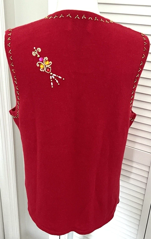 Natal C.B. Colete suéter vermelho Collections enfeitado Bling tamanho grande caixa B - Imagem 3 de 4