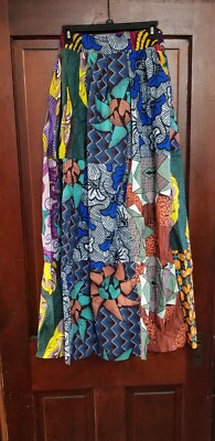 Shenbolen African Print Skirt Belted Ankara Long Maxi Pockets Sz/S-L