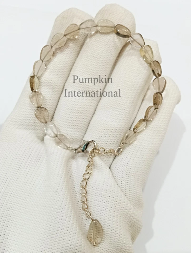 Brazalete de plata de ley 925 con cuentas de cuarzo ahumado natural en forma de pera Foto 3 de 3