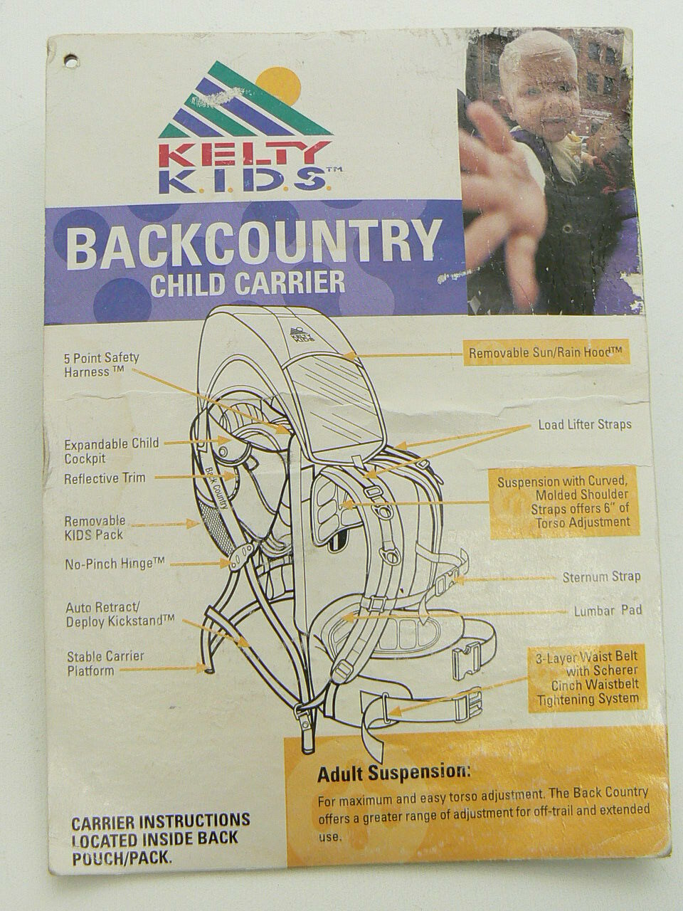 KELTY KIDS Backcountry Hiking Backpack Child Carrier w Removable Sun