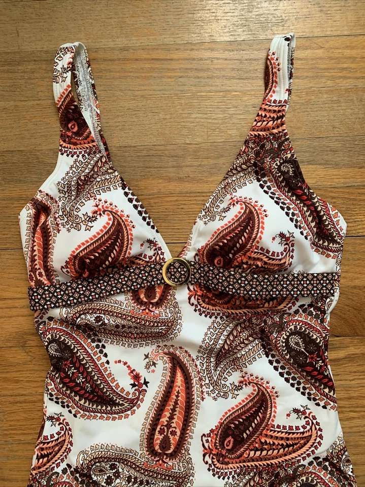 Merona Womens Swimsuit One Piece Paisley Orange Brown Print Medium - Image 2 of 4