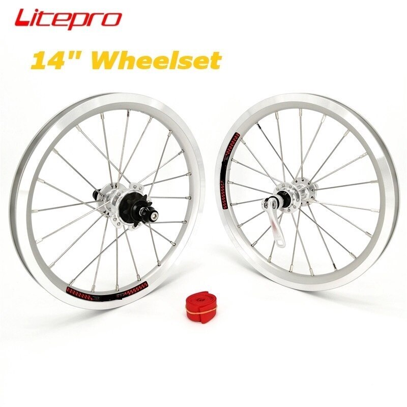 Juego de ruedas plegables para bicicleta BYA412 de 14 pulgadas 74/85 mm cojinete buje doble llantas de pared 20 orificios
