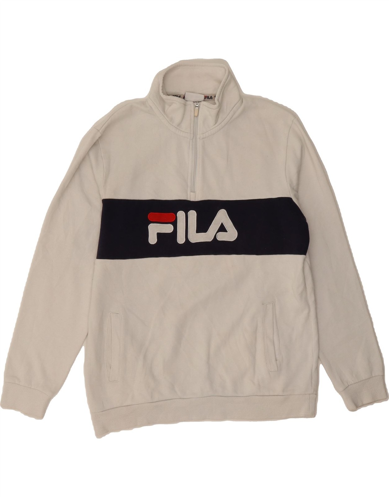 FILA Maglione Uomo Grafico Zip Collo Felpa Medium Off White Colourblock DH18