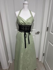Urban Girl Nites Y2k Green Long Dress W/Black Lace Overlay  (prom) 5/6 Vnt