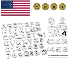 43Pcs Car Emblem Letters Sticker DIY 3D Chrome Number Symbol Badge DecalSilver
