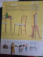 1961 Cosco Stylaire padded folding chairs table  furniture Vintage ad 