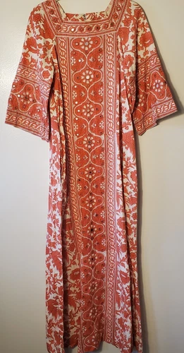 Ramona Rull Vtg 70's Dress Women’s M Hippie Boho Maxi Mirrored Coral  Pockets