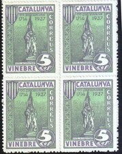 ESPAÑA VIÑETA GUERRA CIVIL CATALUNYA VINEBRE AZUL BLOQUE DE 4