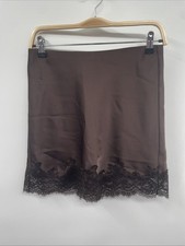 Dynamite Alli Mini Skirt Womens Small Brown Satin Floral Lace Trim Preppy NWT