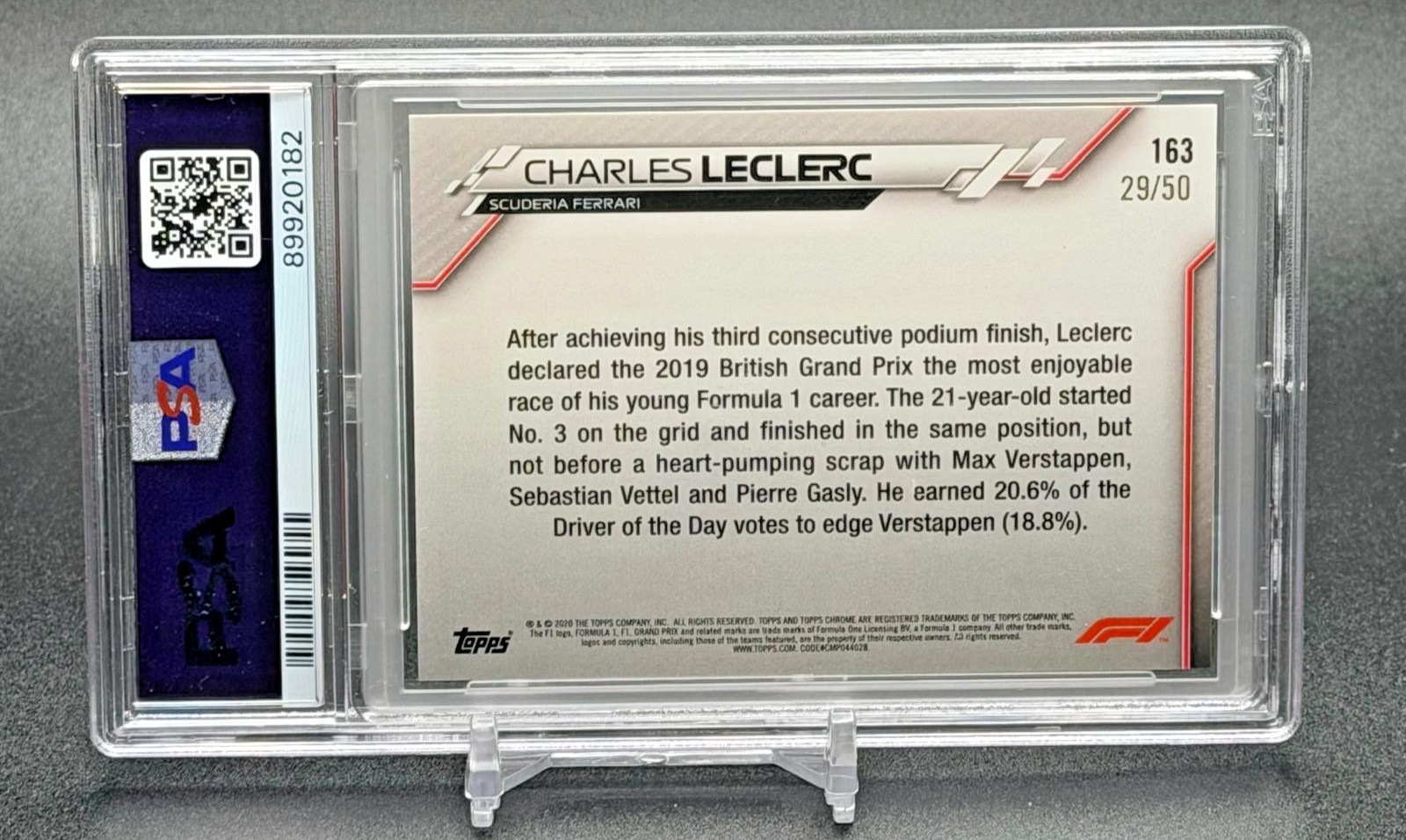 2020 Topps Chrome F1 TRUE Gold Refractor Charles Leclerc PSA 9 Pop 1 Non Higher view 2