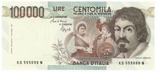 100000 LIRE BANCA D ITALIA CARAVAGGIO I TIPO LETTERA D 25/01/1990 SUP+