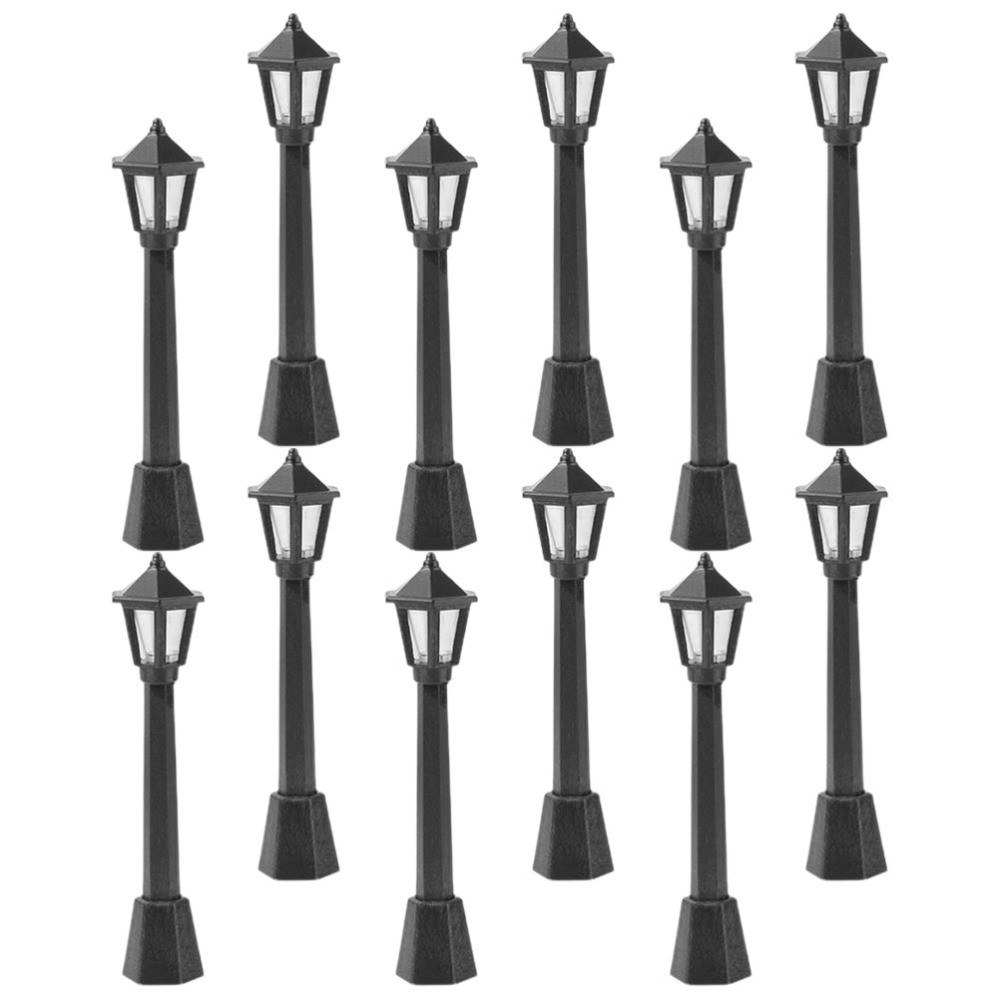 12 Pcs Mini Street Light Models Black Plastic for Landscape Decor